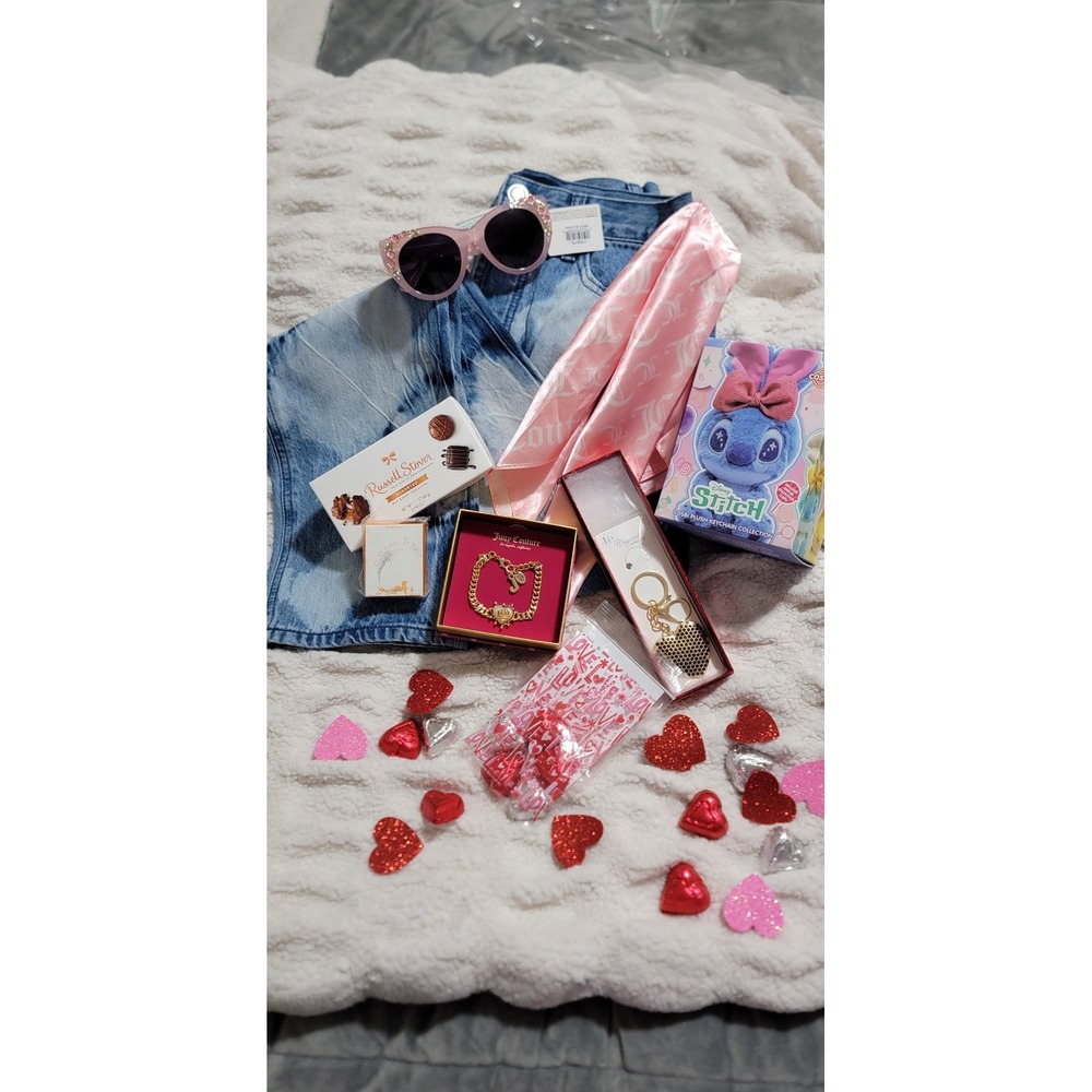 Juicy Couture Jeans, Gold Tone Chain Bracelet with Charm and Stitch Keychain Set